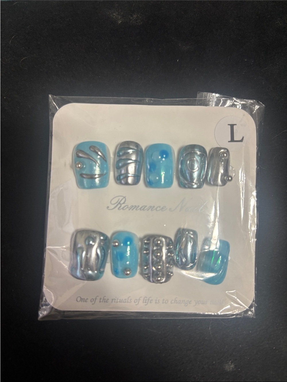 Romance Nails Blue & Silver Press-On Toe Set